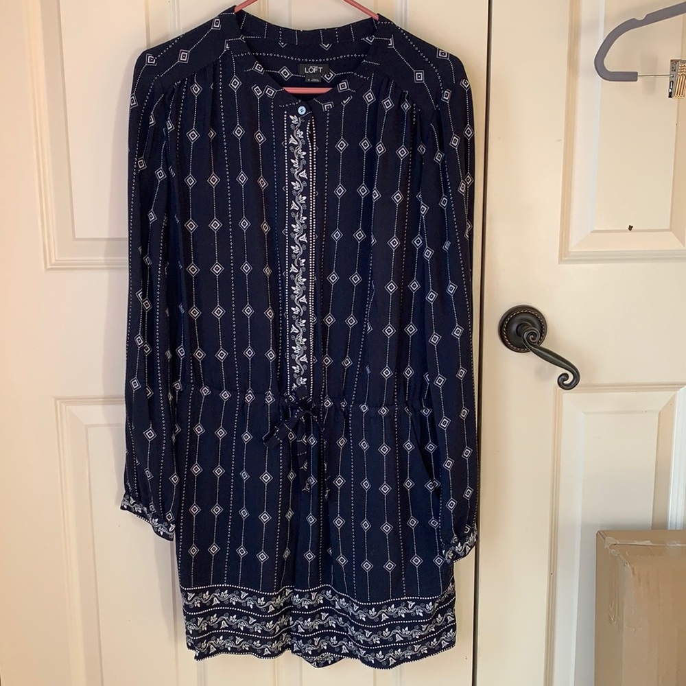 Ann Taylor Loft Navy Print Romper Tie Waist Size M